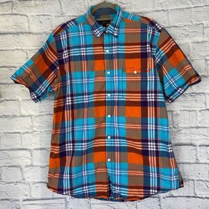 Club room men L button down plaid short sleeve shirt w/pocket